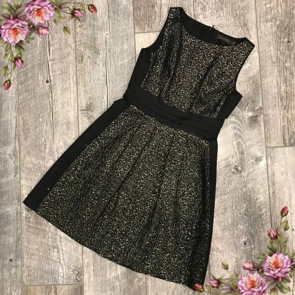 The Limited fit and Flare sleeveless scoop neck black and gold dress. - Picture 1 of 11